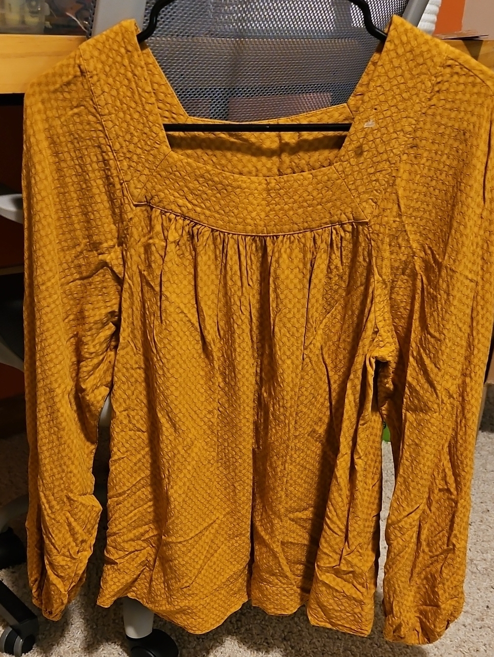 Universal Thread Mustard Textured Square-Neck Long Sleeve Top